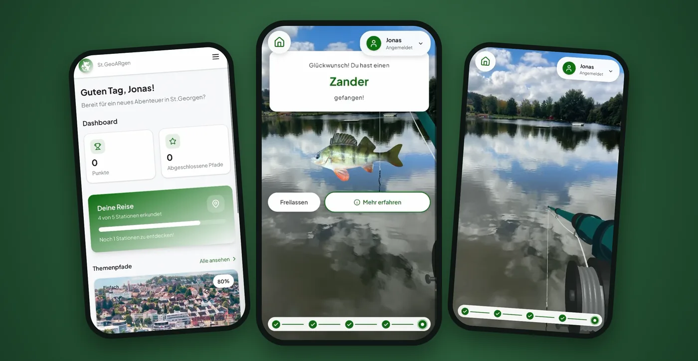 St.GeoARgen — AR-Stadttour durch St. Georgen mit Dashboard und AR-Angelspiel am Klosterweiher